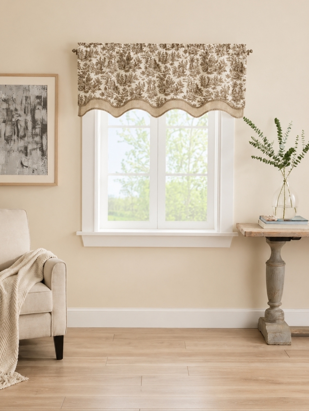 NEW Waverly Charmed Life Wave Valance in Beige and Brown. 52" Wide X 18" Long.